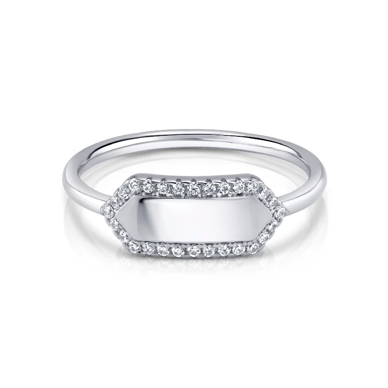 Women’s eternity rings with diamonds-CZ FRAME RING, SILVER