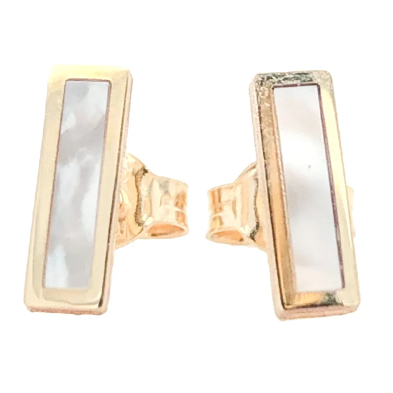 Women’s opal earrings-14K Y Gold MOP Bar Earrings