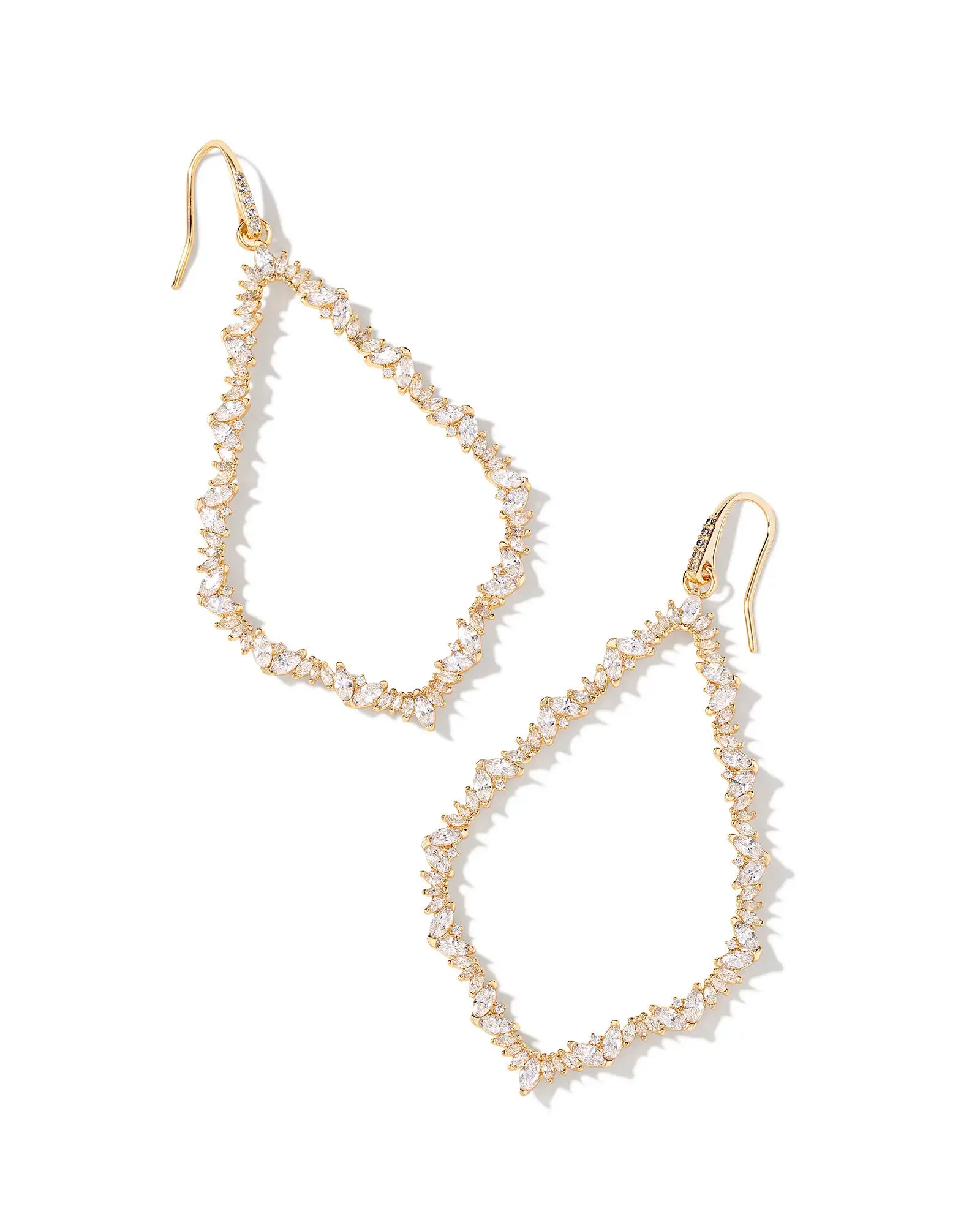 Women’s moonstone earrings-Kendra Scott | Sophee Gold Crystal Open Frame Earrings in White Crystal