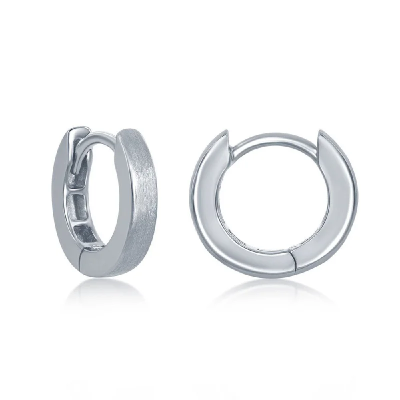 Women’s adjustable earrings-SS Brushed Huggie Hoop Earrings