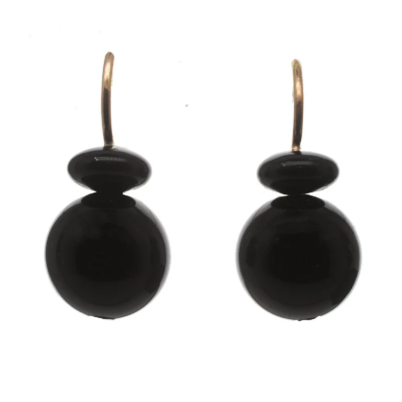 Women’s elegant earrings-Pom Pom Hooplet Earrings Onyx