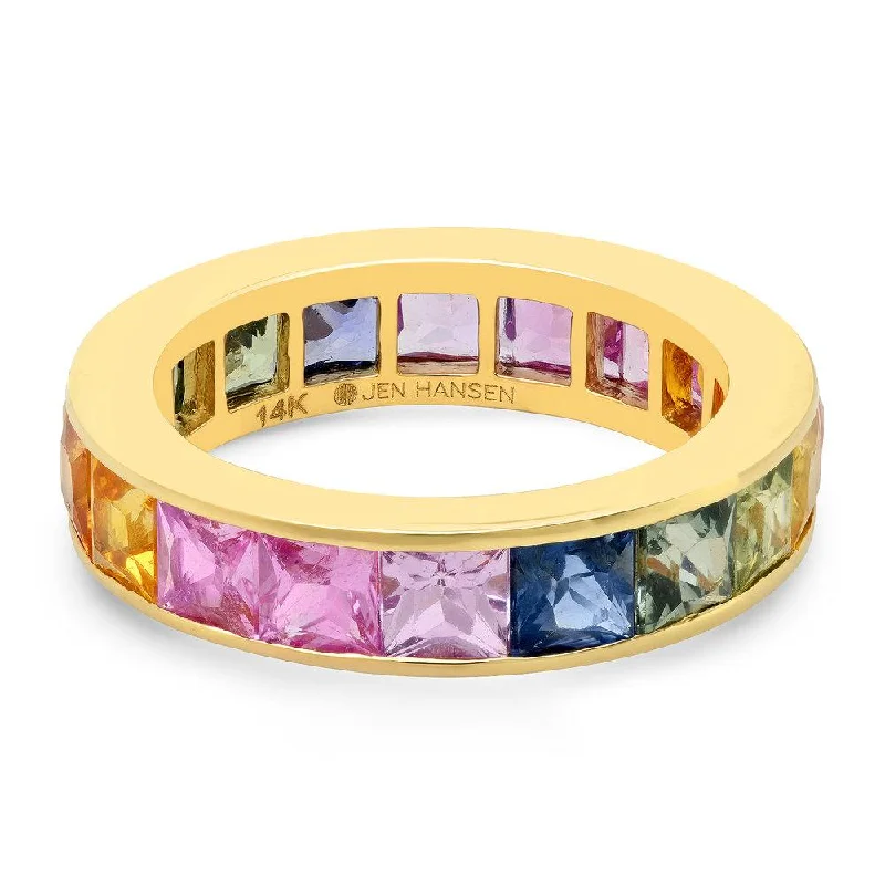 Women’s stackable gemstone rings-RAINBOW SAPPHIRE LARGE CHANNEL SET RING, GOLD