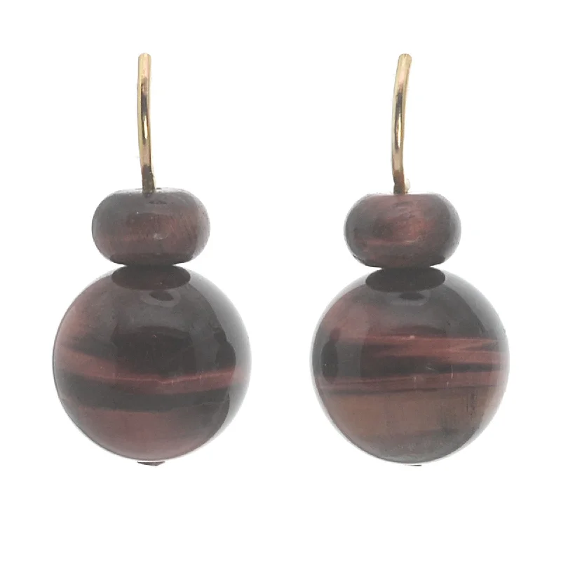 Women’s round stud earrings-Pom Pom Hooplet Earrings Red Tigers Eye