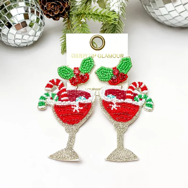 Women’s beaded earrings-Beaded Holiday Cocktail Earrings in Red