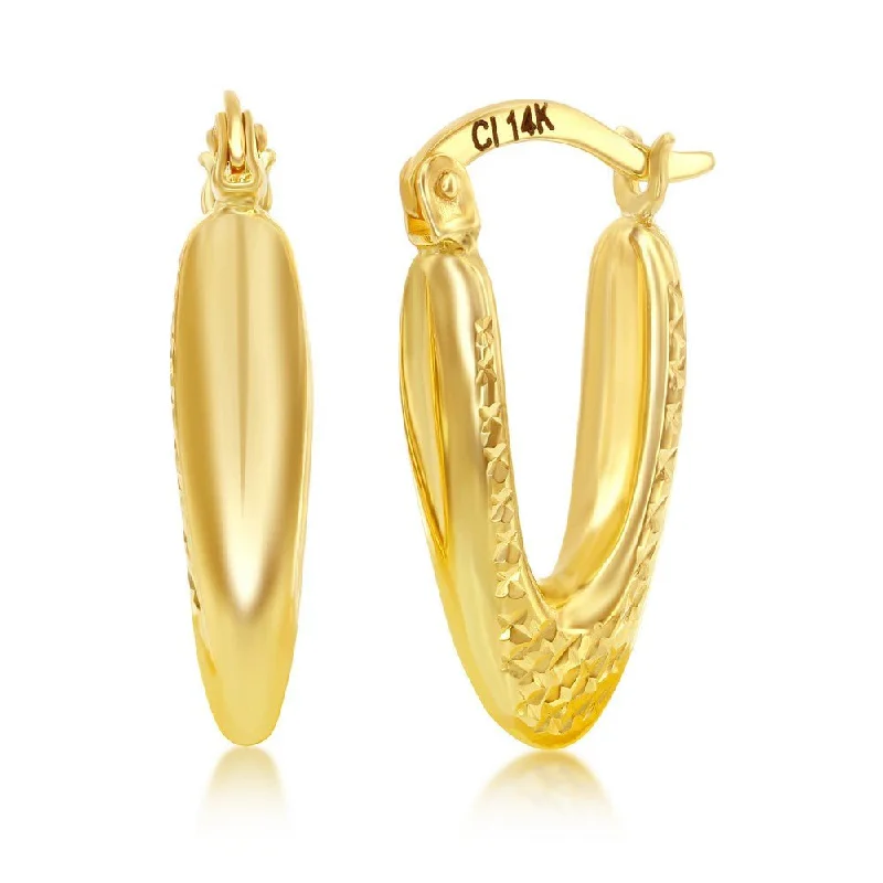 Women’s unique earrings-14K Y Gold Oval Dia Cut 20x10mm Hoop Earrings