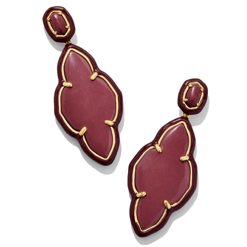 Women’s twisted gold earrings-Kendra Scott | Abbie Gold Enamel Frame Statement Earrings in Maroon Magnesite