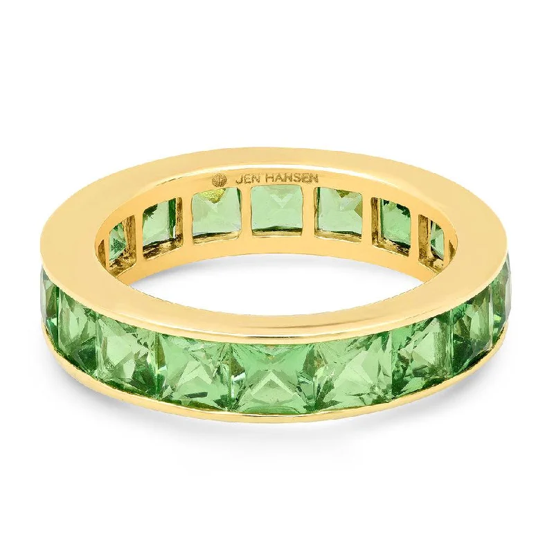 Women’s trendy rings-GREEN TSAVORITE CHANNEL SET RING, GOLD