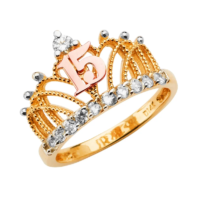 Women’s ruby rings-14K  15 Years CZ Crown Ring