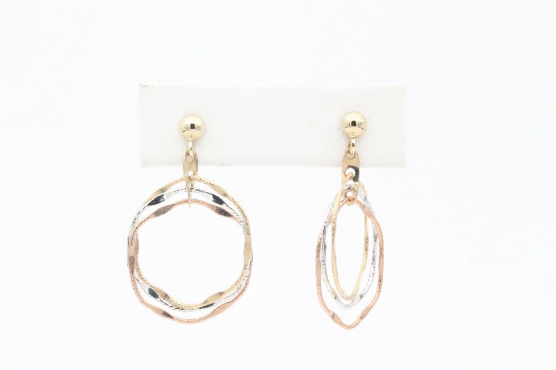 Women’s luxury diamond earrings-Tri-tone Gold Circle Earrings