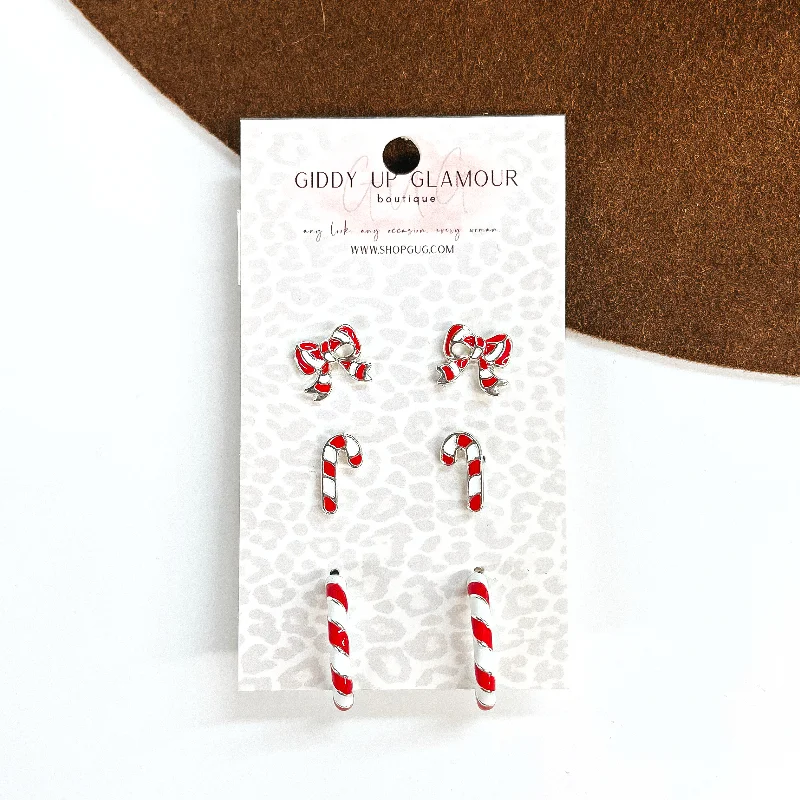 Women’s vintage diamond earrings-Candy Cane Earring Set