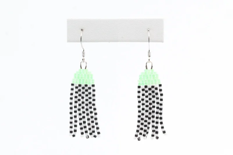 Women’s pearl earrings-Mint and Checkerboard Beaded Earrings