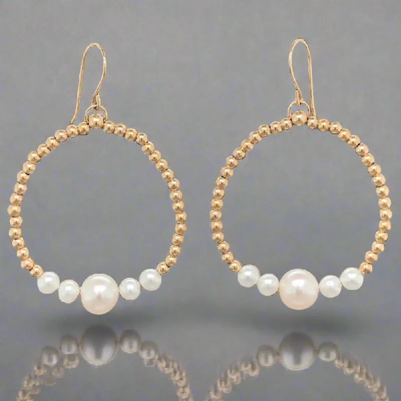 Women’s moonstone earrings-14K Y Gold FWP & Bead Circle Drop Earrings