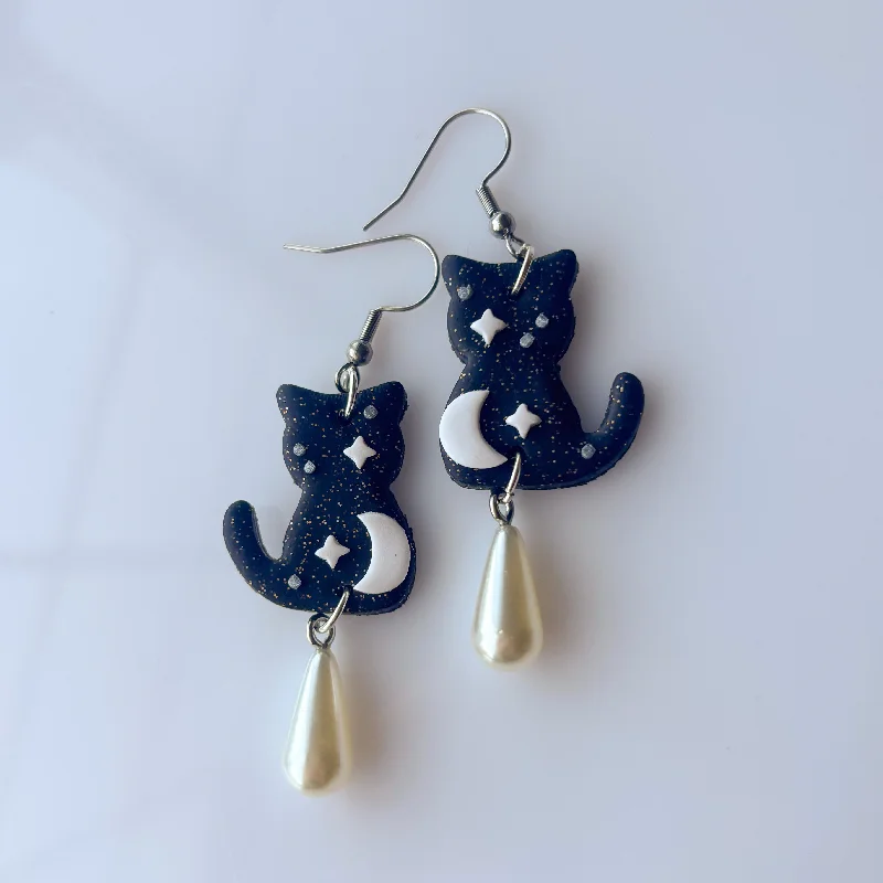 Women’s tribal earrings-BLACK SPACE CAT EARRINGS