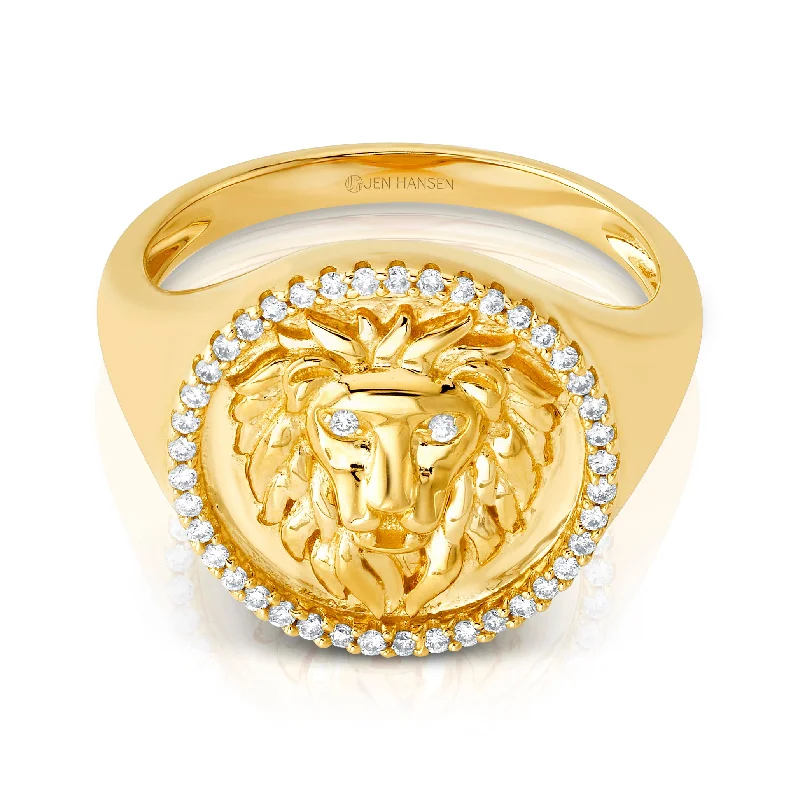 Women’s love rings-STRENGTH DIAMOND LION RING, 14kt GOLD