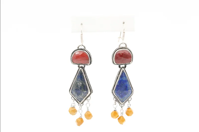 Women’s blue sapphire earrings-Sterling Silver Lapis Lazuli and Jasper Drop Earrings