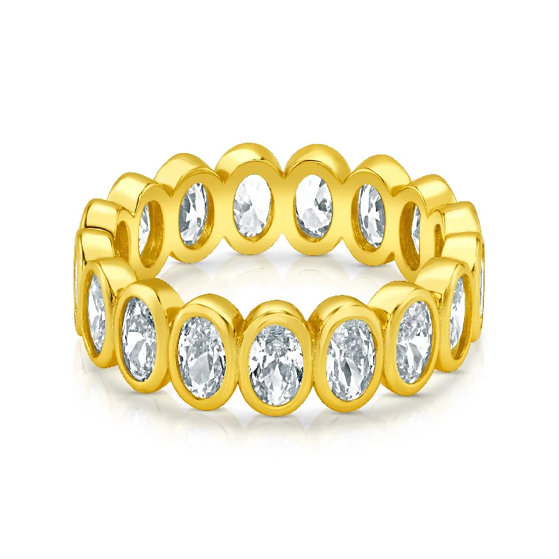 Women’s black diamond rings-OVAL CZ ETERNITY RING, GOLD