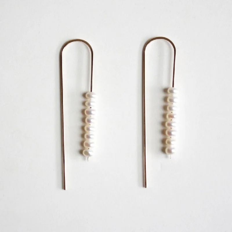 Women’s ear jackets-Long Arc Threader Earrings with Multiple Small Pearls