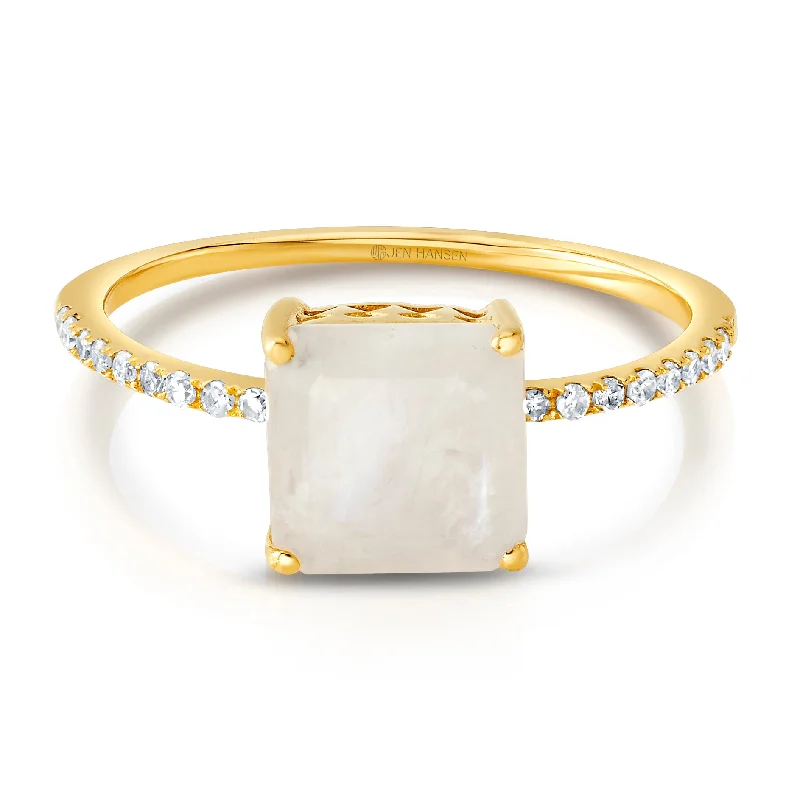 Women’s boho rings-Alluring Diamond & Moonstone Ring, 14kt Gold