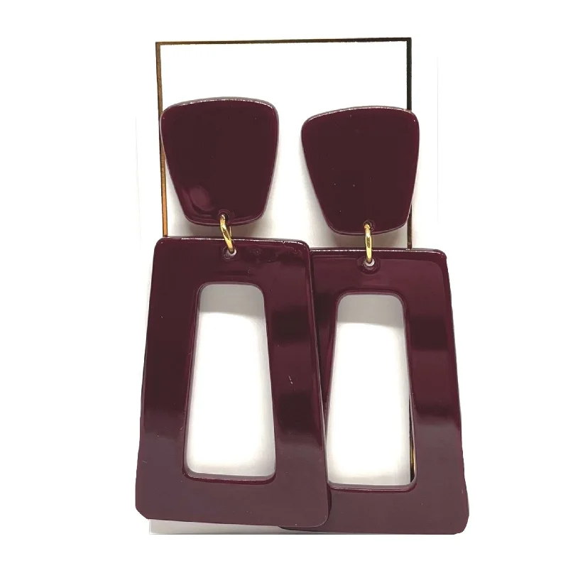 Women’s flower stud earrings-Linny Co | Kennedy Rectangular Drop Earrings in Maroon