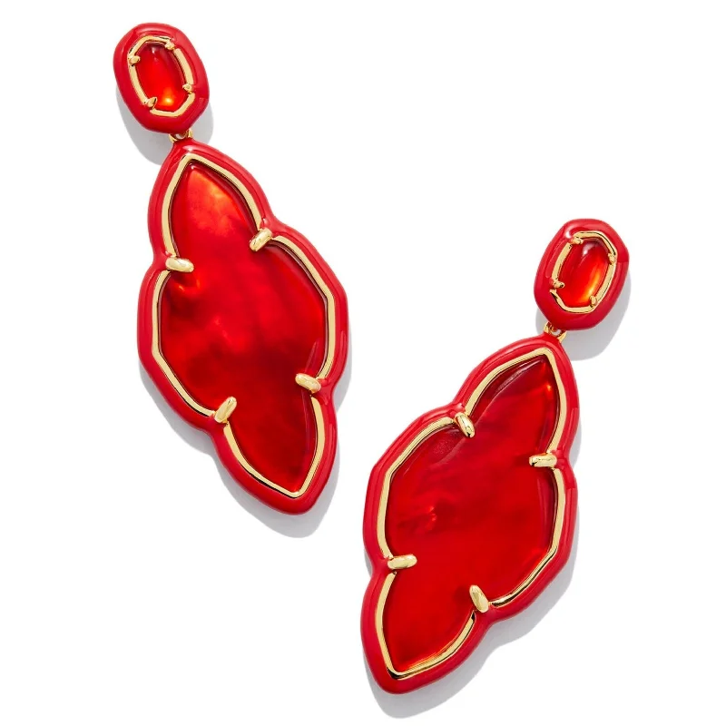 Women’s hoop earrings with crystals-Kendra Scott | Abbie Gold Enamel Frame Statement Earrings in Red Illusion