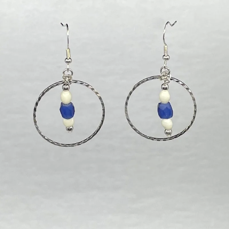 Women’s drop hoop earrings-Sunrise Creations Russian Blue & Bone Open Drop Earrings