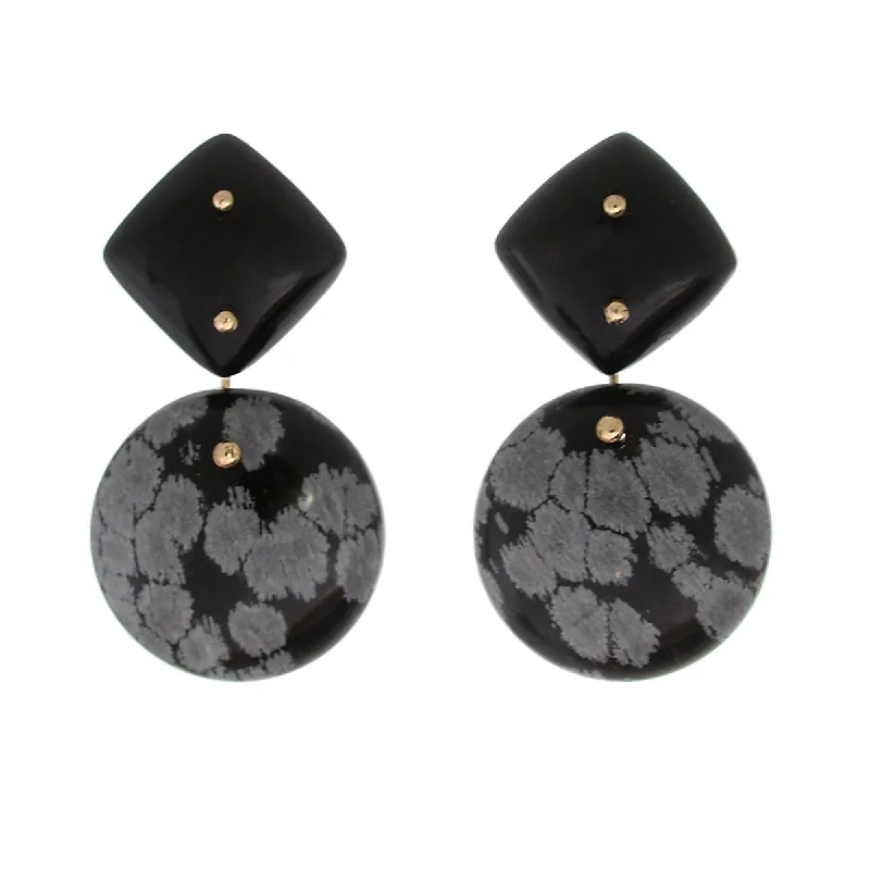 Women’s flower stud earrings-Mobile Earrings Onyx Snowflake Obsidian