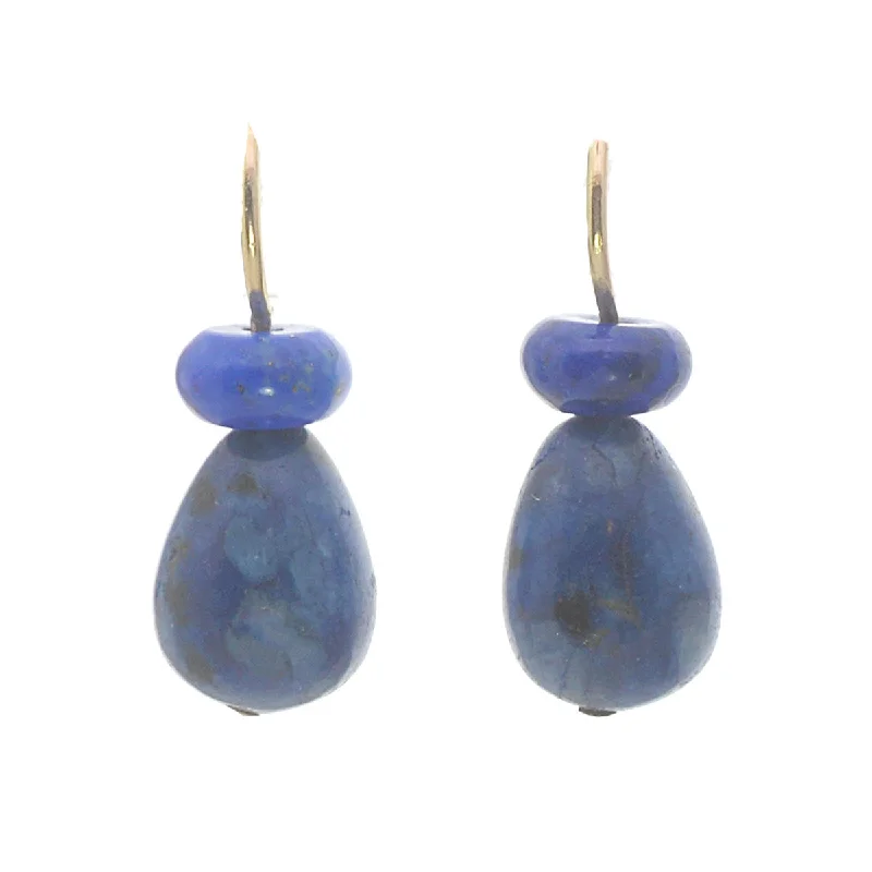 Women’s personalized stud earrings-Pom Pom Pear Hooplet Earrings Lapis Sodalite