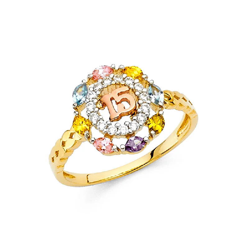 Women’s yellow gold rings-14K CZ 15YEARS RING