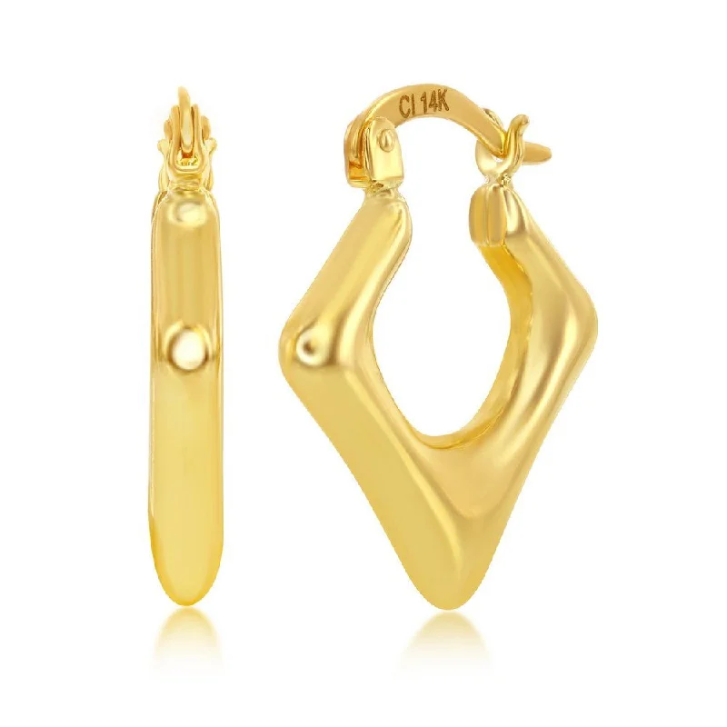 Women’s twisted gold earrings-14K Y Gold Triangle Shape Hoop Earrings