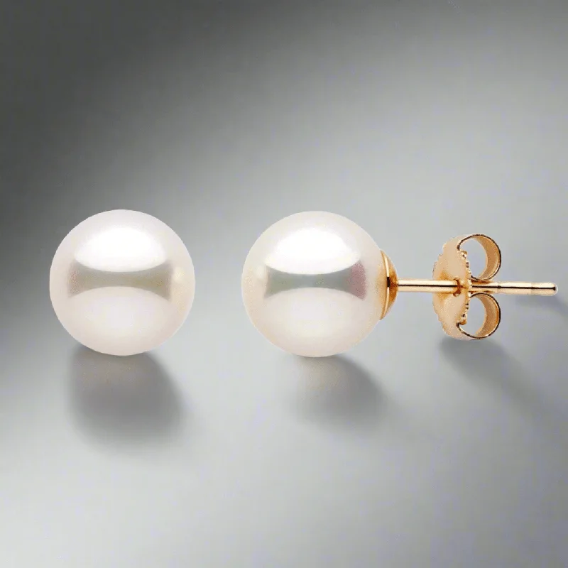 Women’s heart-shaped earrings-14K Y Gold 6.5X7mm Cultured Akoya Pearl Stud Earrings