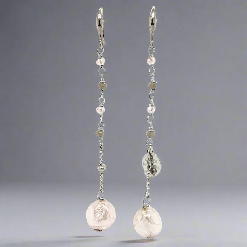 Women’s stud diamond earrings-STST Long White Sparkle Shine Murano Glass Drop Earrings