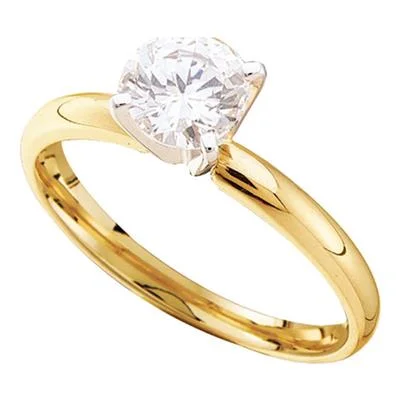 Women’s trendy rings-14K YELLOW GOLD ROUND DIAMOND SOLITAIRE EXCELLENT BRIDAL RING 1/4 CTTW (CERTIFIED)