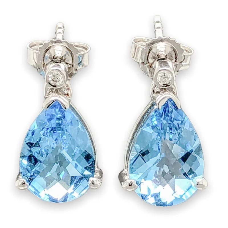 Women’s vintage diamond earrings-14K W Gold 3.30cttw Blue Topaz & 0.02cttw H/SI2 Diamond Drop Earrings