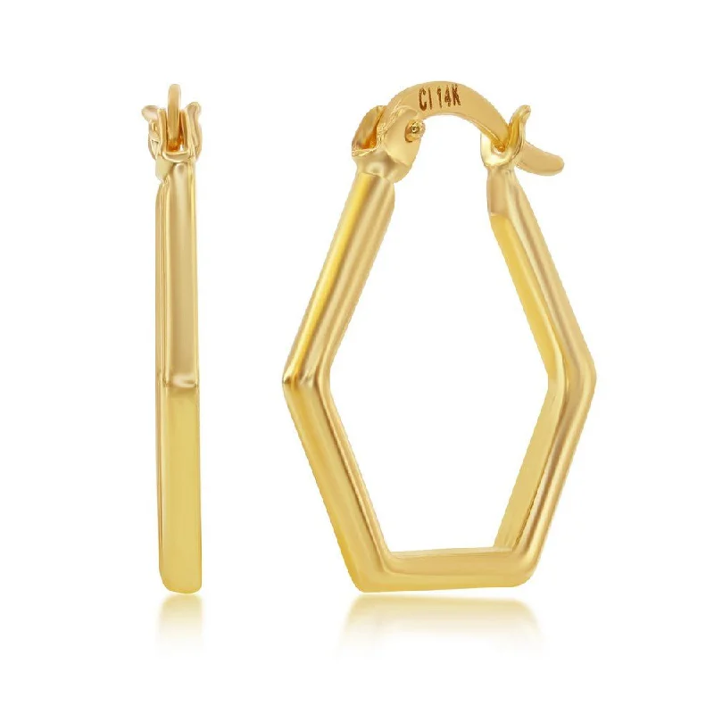 Women’s statement gold earrings-14K Y Gold Hexagon Hoop Earrings