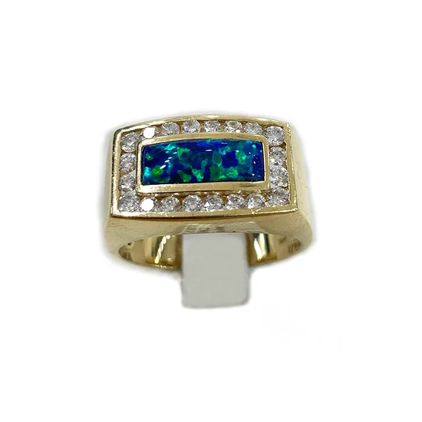 Women’s luxury rings-14k Yellow Gold Mens Australian Opal Ring