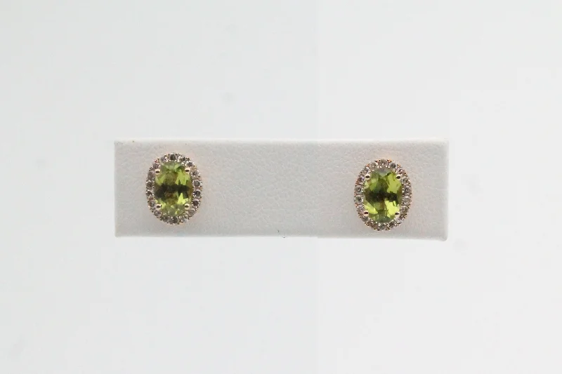 Women’s elegant earrings-Yellow Gold Oval Peridot Earrings