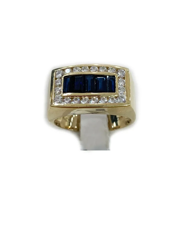 Women’s adjustable rings-14k Yellow Gold Mens Sapphire Ring