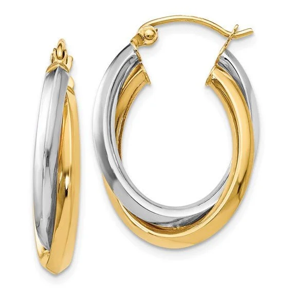 Women’s twisted gold earrings-14K TT Gold Double Oval Hoop Earrings 2.9grms