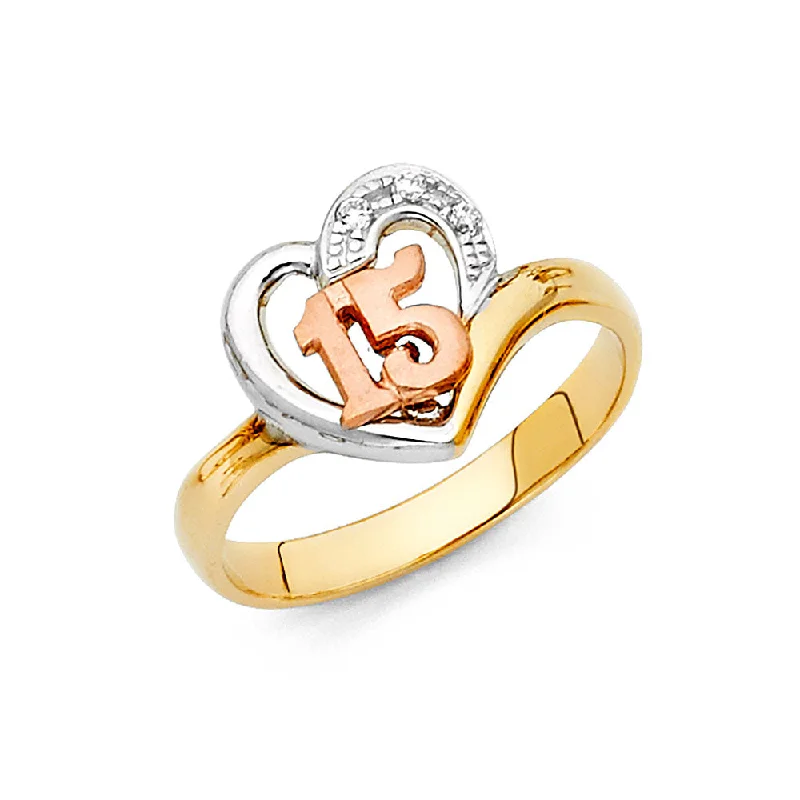 Women’s gold engagement rings-14K 15YEARS HEART CZ RING