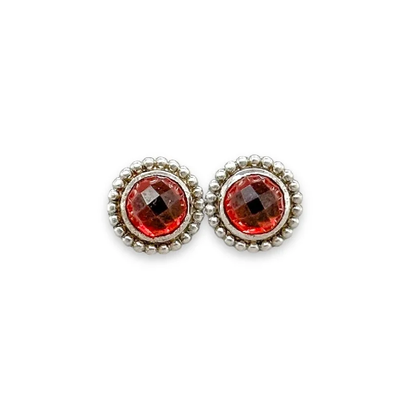 Women’s designer earrings-SS Prong Set 10mm Beaded Round Garnet Earrings