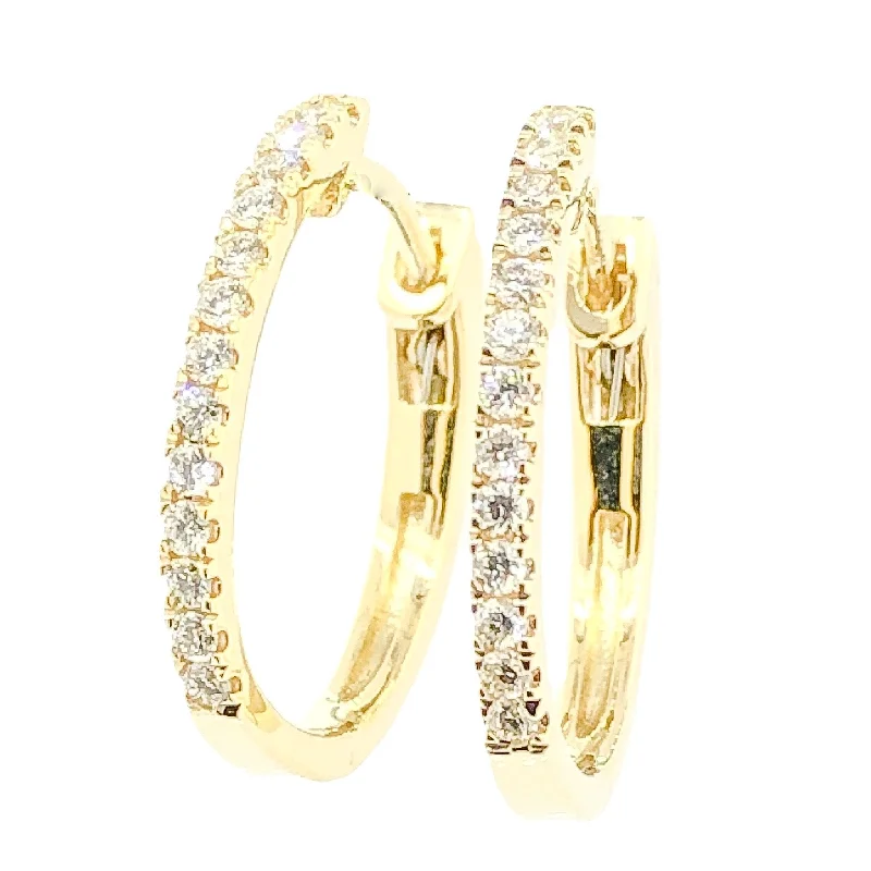 Women’s diamond earrings-14K Y Gold 0.20ctw Oval SI1/H Diamond Hoop Earrings