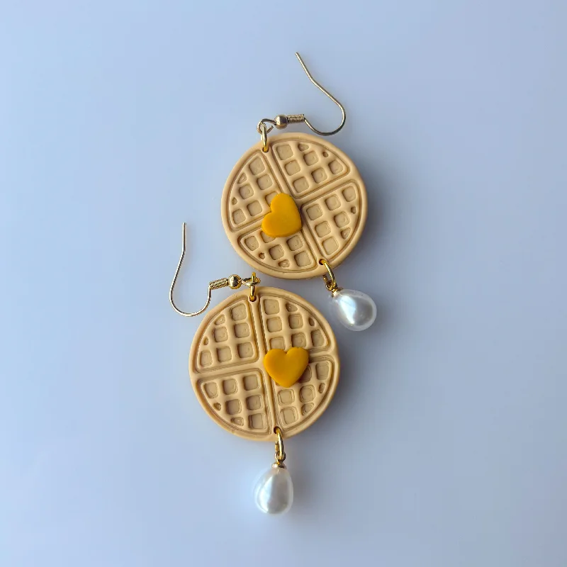 Women’s boho earrings-WAFFLES WITH HEART BUTTER EARRINGS