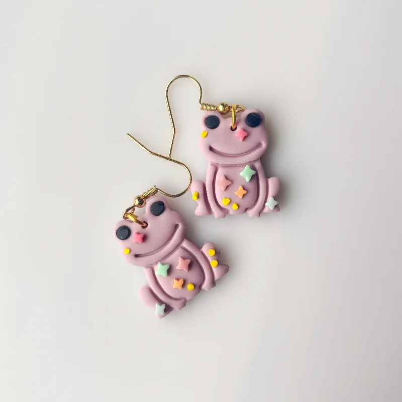 Women’s long earrings-PASTEL STAR CONFETTI FROG EARRINGS