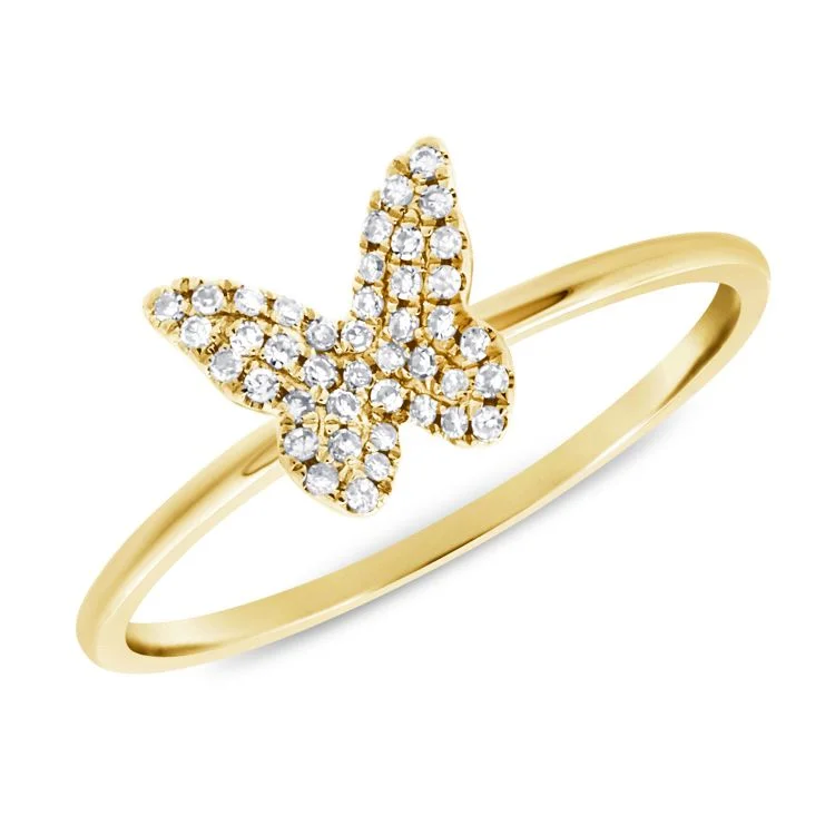 Women’s stackable engagement rings-14k Yellow Gold Diamond Butterfly Ring