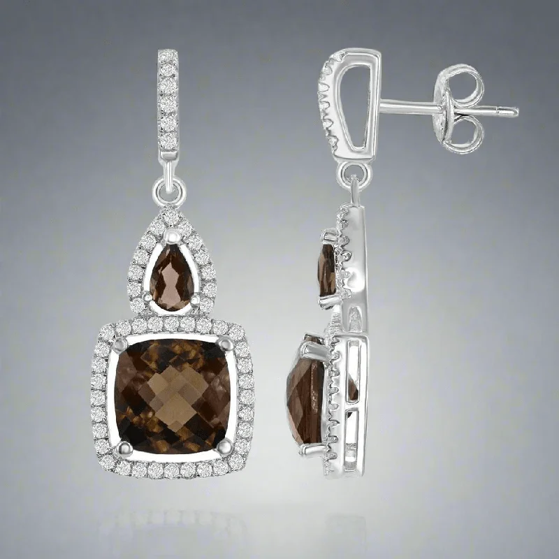 Women’s gemstone earrings-SS Square Smoky Quartz & White Topaz Earrings