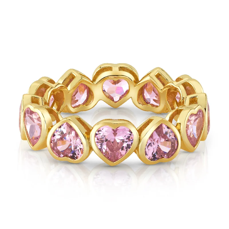 Women’s emerald rings-PINK CZ HEART RING, GOLD