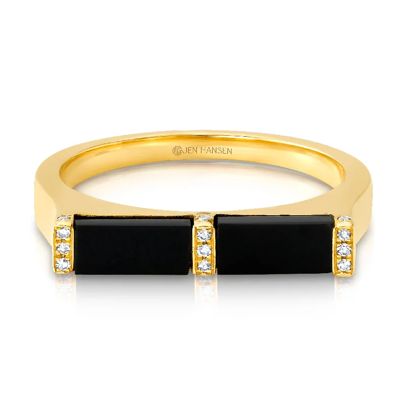 Women’s personalized rings-Diamond Black Onyx Ring, 14kt Gold