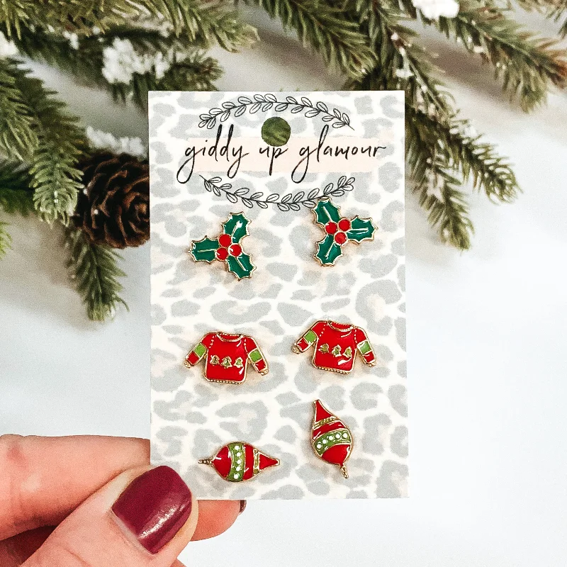 Women’s vintage earrings-Mistletoe Christmas Earring Set