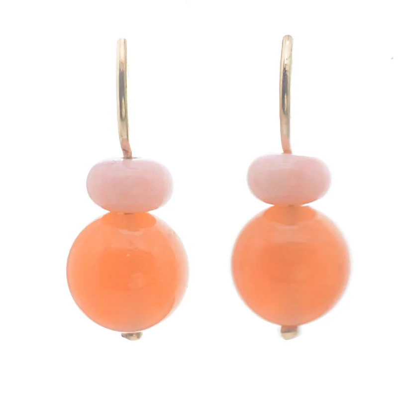 Women’s pearl drop earrings-Pom Pom Hooplet Earrings Orange Chalcedony Pink Opal