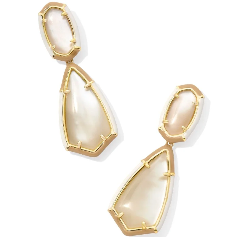 Women’s bridal earrings-Kendra Scott | Camry Gold Enamel Frame Statement Earrings in Natural Mother of Pearl